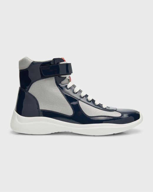 Prada Blue America'S Cup Patent Leather High-Top Sneakers for men