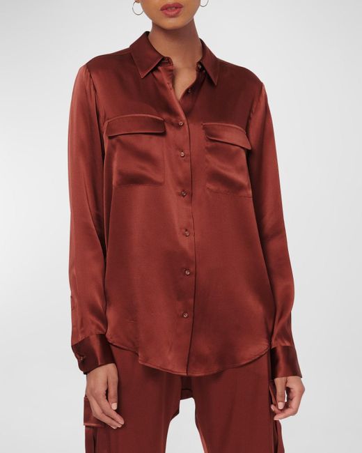Cami NYC Red Rachelle Silk Charmeuse Button-front Shirt