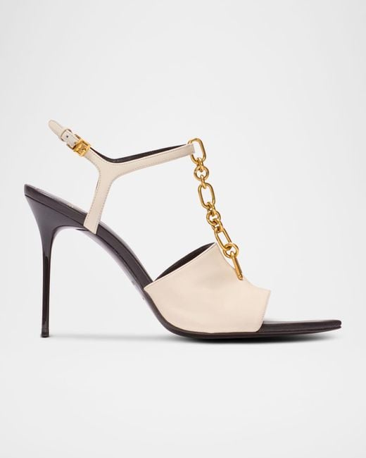 Balmain Natural Sync Leather Sandals With Heel