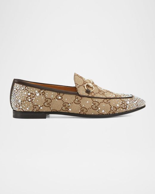 Gucci White New Jordaan Gg Crystal Canvas Loafers