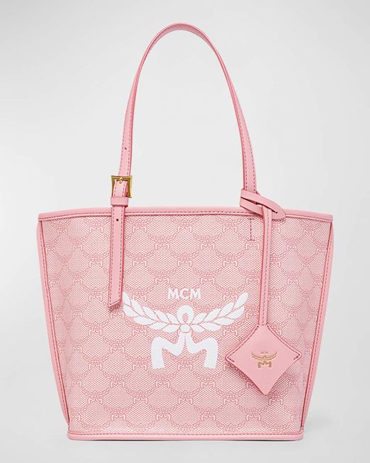 MCM Pink Lauretos Monogram Canvas Shopper Tote Bag