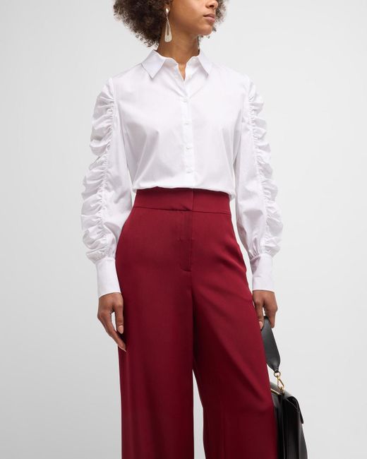 Harshman Red Juliana Ruched Button-down Cotton Shirt