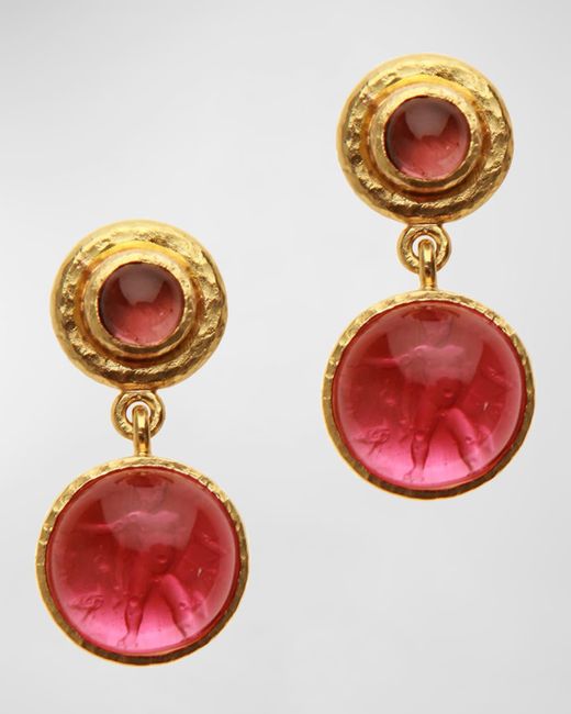 Elizabeth Locke Red 19k Pink Tourmaline Drop Earrings, 26x10mm