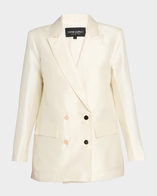 Cynthia Rowley Natural Double-Breasted Silk-Wool Jacket