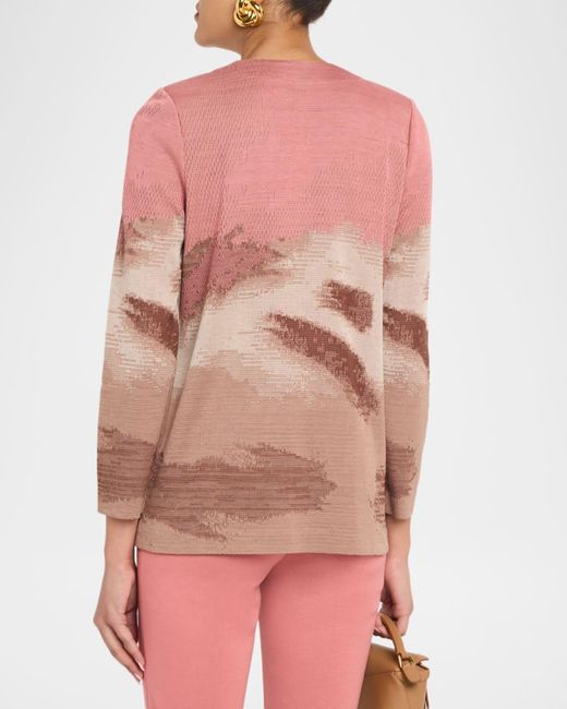 Misook Pink Heritage-Fit Landscape Pattern Knit Jacket