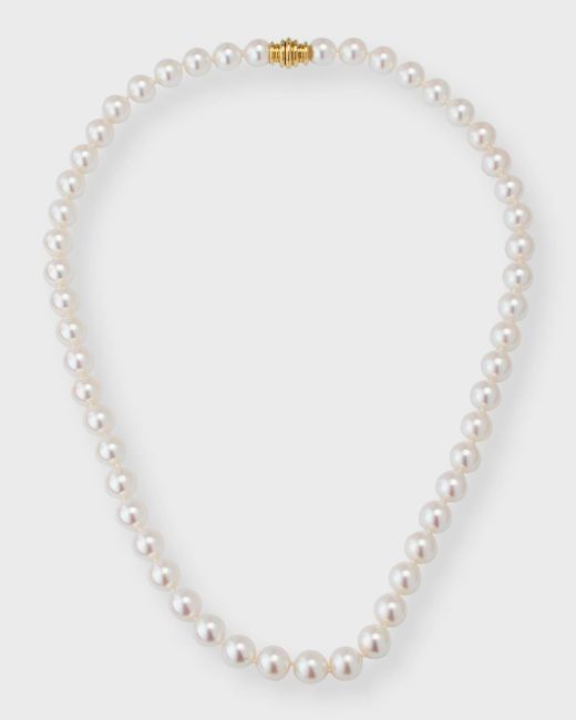 Assael White Akoya Pearl Necklace With 18k Yellow Gold Clasp