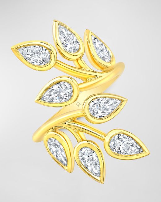 Rahaminov Diamonds Metallic 18k Yellow Gold Bezel Set Diamond Branch Ring, Size 6.5