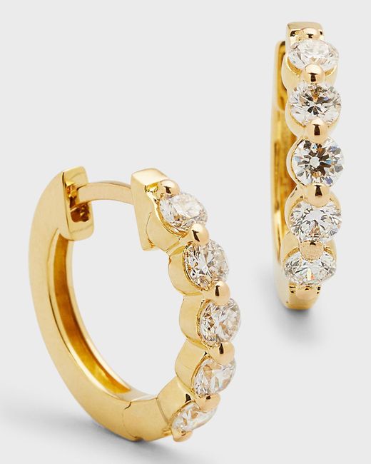 Neiman Marcus Metallic 18k Yellow Gold Round Diamond Hoop Earrings