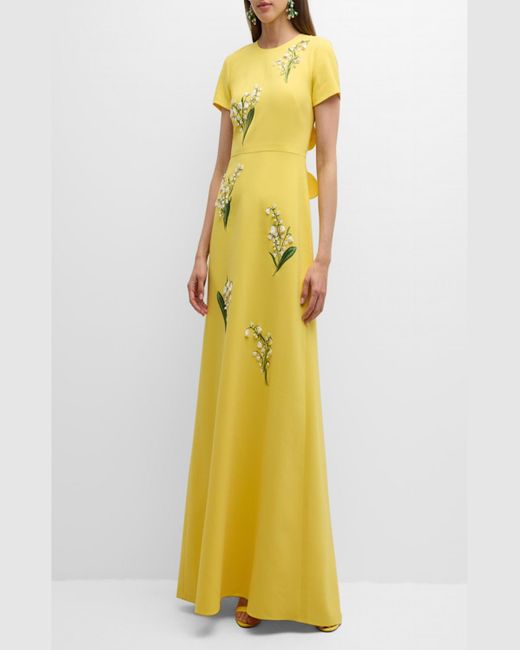 Carolina Herrera Yellow Embroidered Maxi Dress