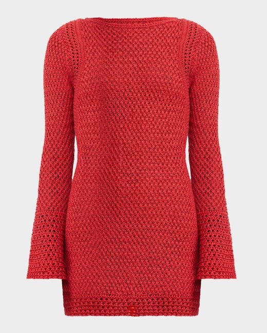 Significant Other Red Oakleigh Long-Sleeve Crochet Mini Dress