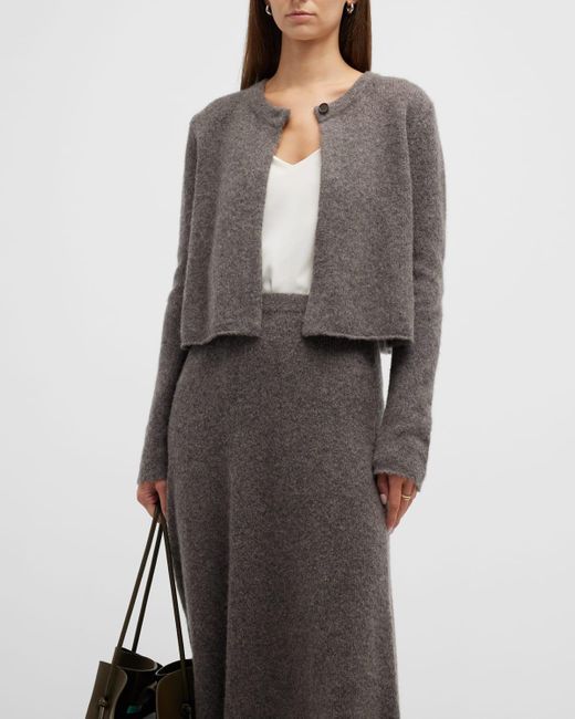 TSE Cashmere Boucle Cropped Cardigan in Gray | Lyst