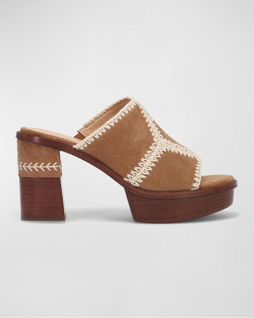 Frye Brown Pipa Suede Crochet Platform Mule Sandals
