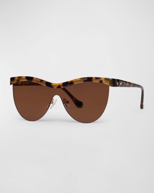 Nanushka Brown Baya Semi-rimless Round Acetate Sunglasses
