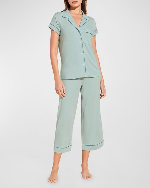 Eberjey Green Gisele Cropped Two-Piece Jersey Pajama Set