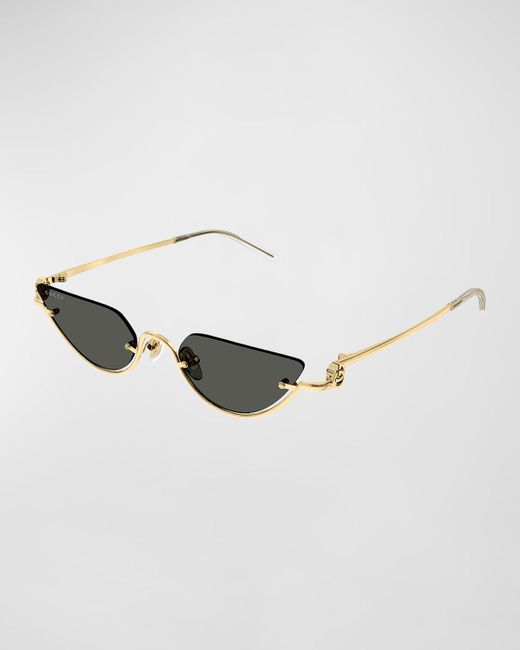 Gucci Metallic Half-rimmed Metal Cat-eye Sunglasses