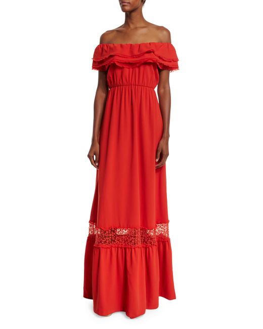 Alice + Olivia Red Cheri Lace-trim Maxi Dress