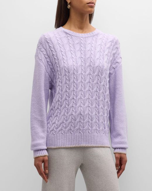 ATM Purple Cotton-Blend Cable Crewneck Sweater