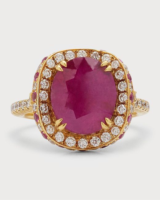 Alexander Laut Pink 18k Ruby And Diamond Ring, Size 6.5