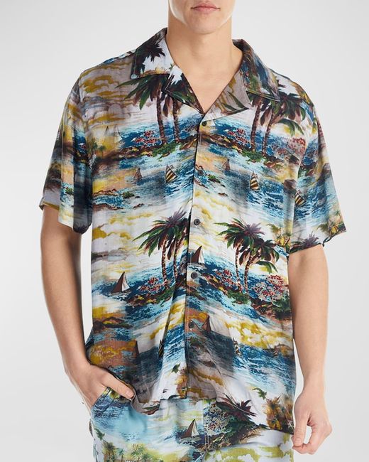 NANA JUDY Blue Verve Hawaiian-print Camp Shirt for men