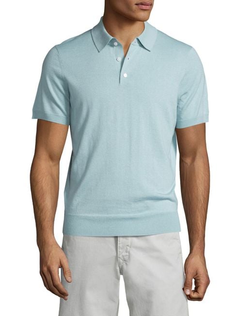 Neiman Marcus Blue Short-sleeve Cashmere-silk Polo Shirt for men