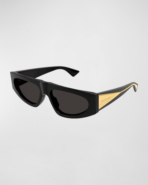 Bottega Veneta Black Engraved Logo Acetate Rectangle Sunglasses