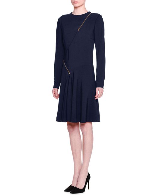 Stella McCartney Blue Long-sleeve Asymmetric-zip Dress
