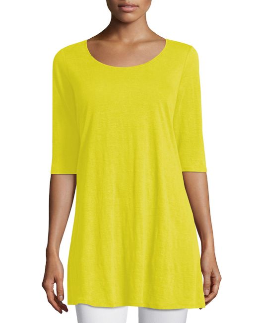 Eileen Fisher Yellow Half-sleeve Linen Jersey Layering Tunic