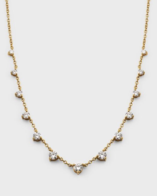 Memoire Natural 18k Yellow Gold 13 Round Diamond Three Prong Necklace, 18"l