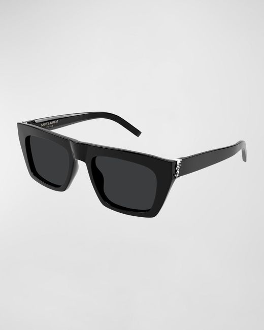 Saint Laurent Black Ysl Acetate Flat-top Rectangle Sunglasses