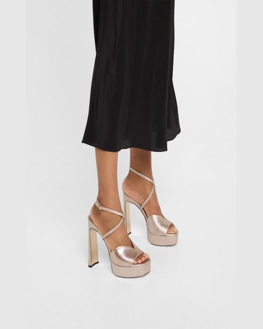 Jimmy Choo Natural Karli Glitter Ankle-Strap Platform Sandals