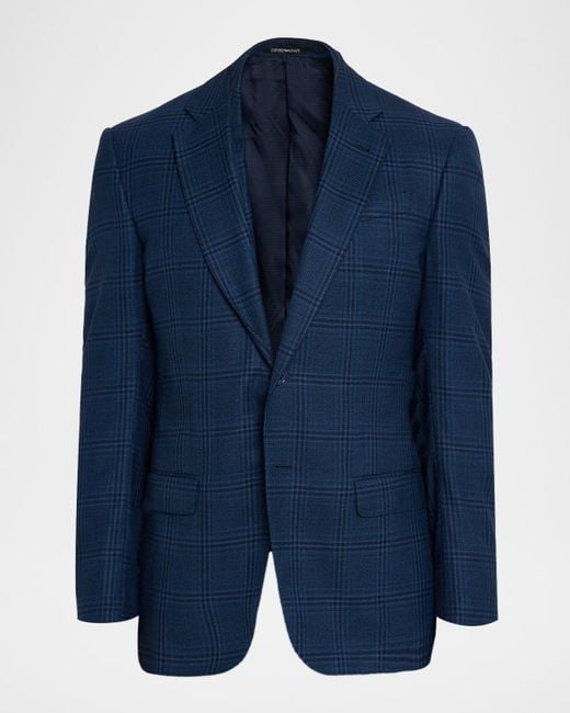 Emporio Armani Blue Prince Of Wales Wool G Line Sport Coat for men