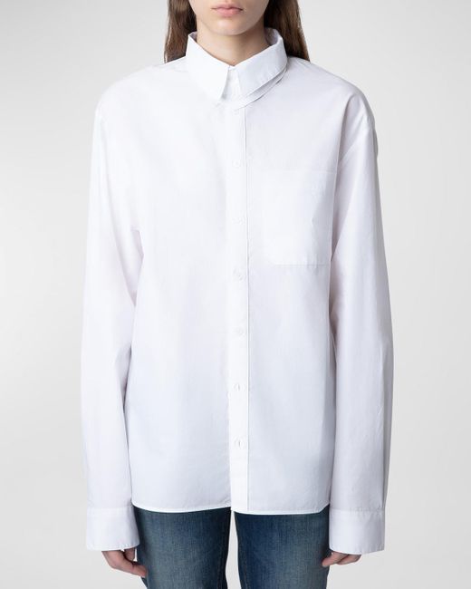 Zadig & Voltaire White Tyrone Poplin Button-Front Shirt