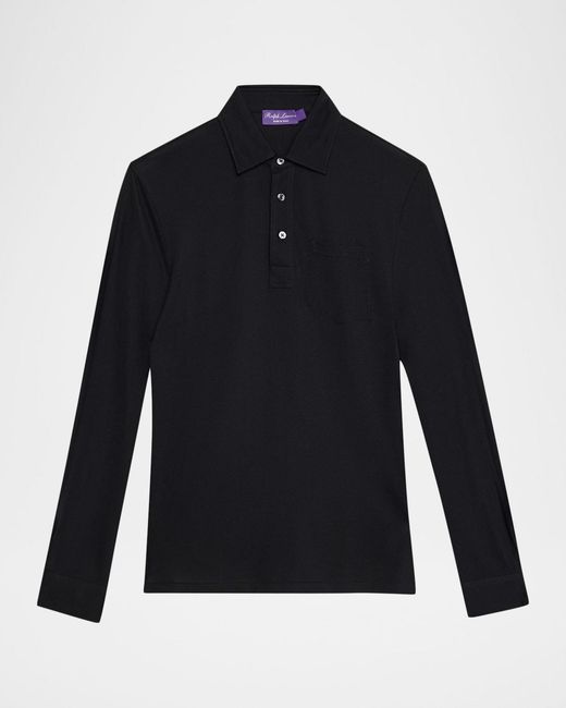 Ralph Lauren Blue Cotton And Cashmere Long-Sleeve Polo Shirt for men