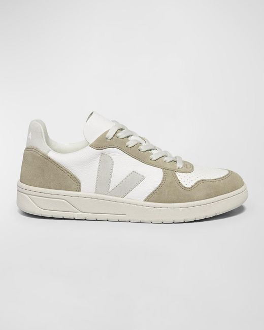 Veja Metallic V-10 Mixed Leather Low-top Sneakers