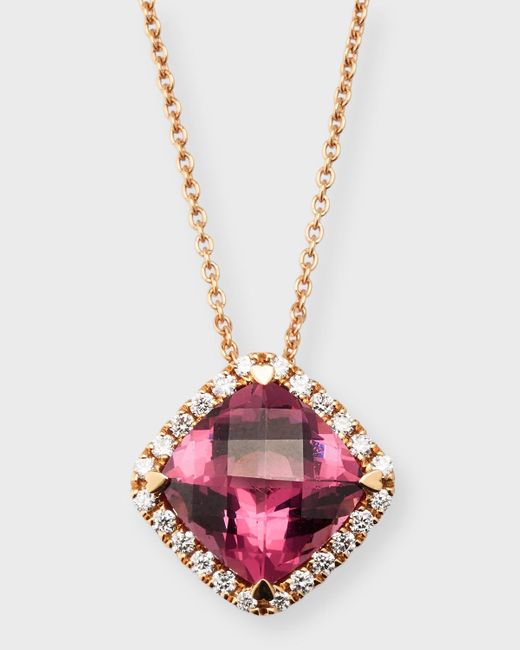 Lisa Nik Pink 18k Rose Gold Garnet Pendant Necklace With Diamonds