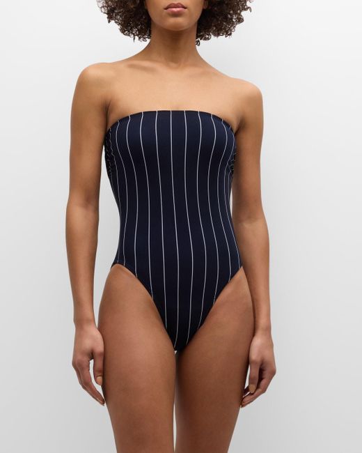 Norma Kamali Blue Bishop Striped Strapless One-piece Swimsuit