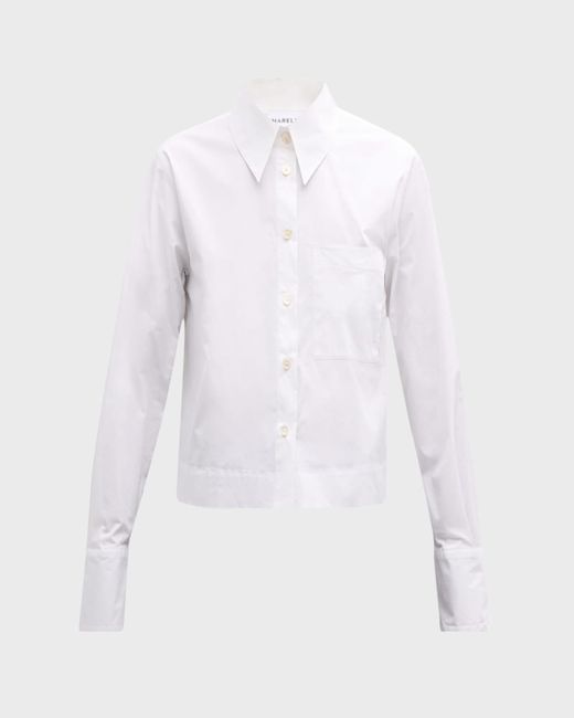 Marella White Abruzzo Boxy Stretch Cotton Poplin Shirt