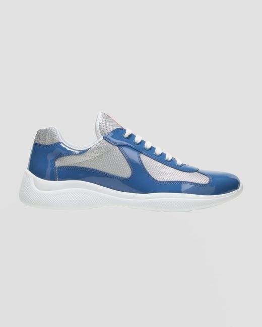 Prada Blue America's Cup Patent Leather Patchwork Sneakers for men