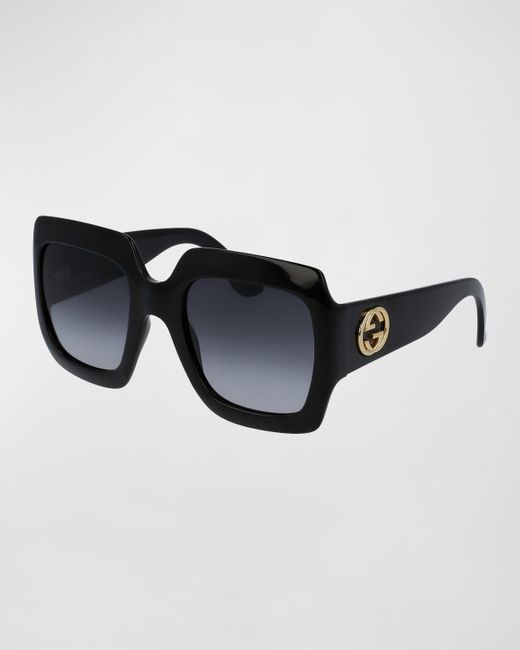 Gucci Black Pop Web 54mm Rectangular Sunglasses