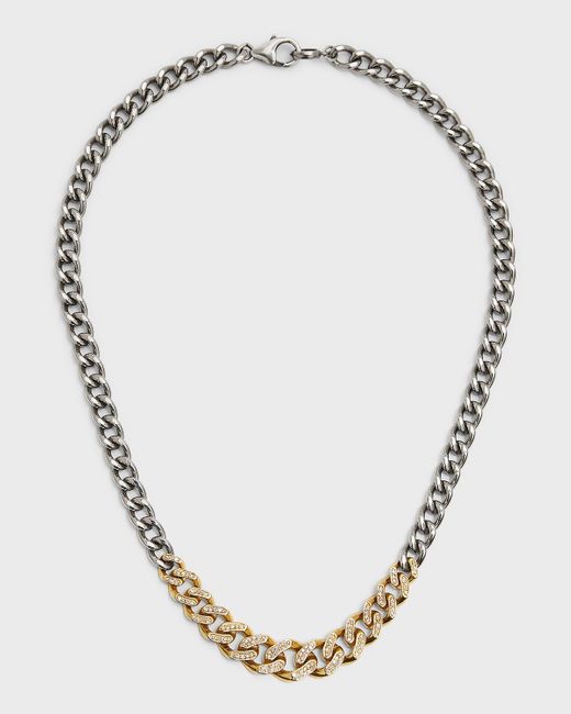 Sheryl Lowe Metallic Mixed Metal Pave Diamond Graduated Curb Chain Necklace