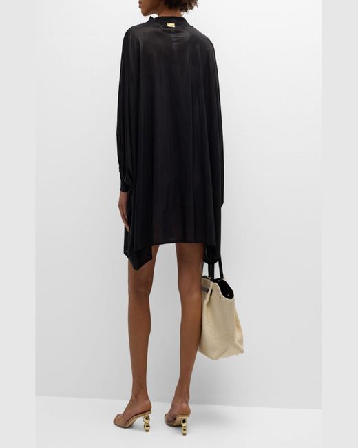 Balmain Black Shiny Jersey Kaftan Mini Dress