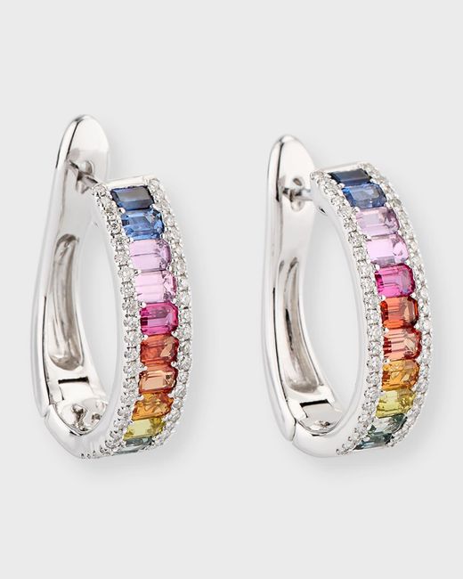 David Kord Metallic 18k White Gold Earrings With Multicolor Sapphires And Diamonds