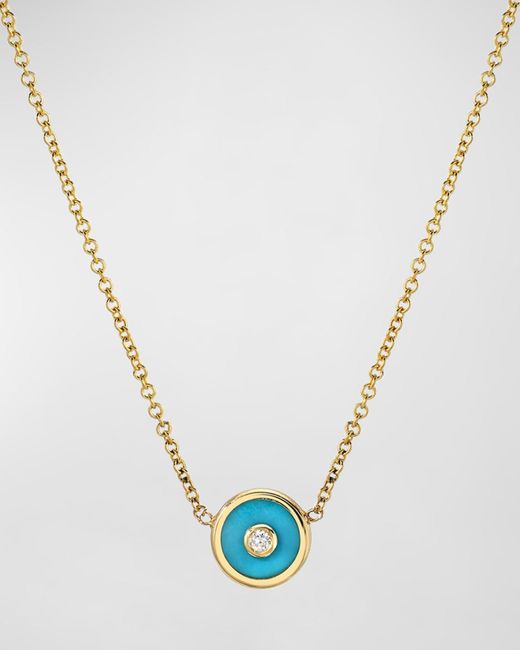 Retrouvai Blue Mini Compass Turquoise Pendant Necklace With Diamond Center