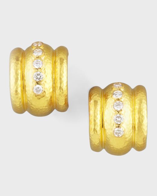 Elizabeth Locke Metallic Amalfi Diamond 19k Gold Huggie Earrings