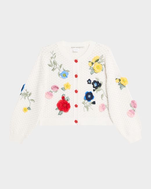 Alice + Olivia White Brigid Embroidered Cropped Cardigan