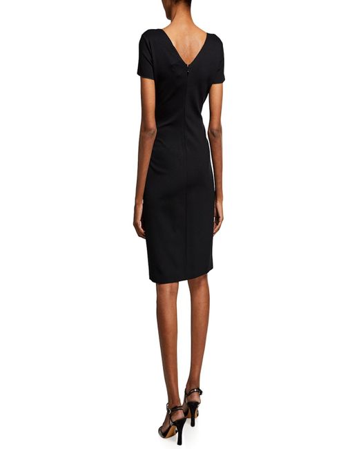 Emporio Armani Black Cap-sleeve Gathered Waist Milano Jersey Dress