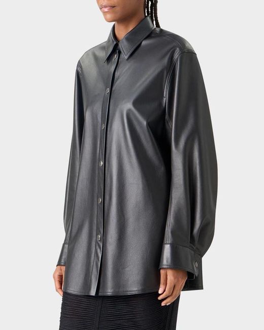 Akris Black Leather Button-Down Shirt
