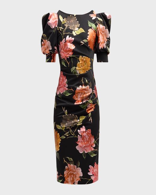 Black Halo Multicolor Zella Pleated Floral-Print Bodycon Midi Dress