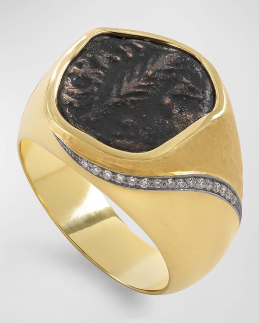 Jorge Adeler Metallic 18K Judea Palm Frond Coin And Diamond Ring for men