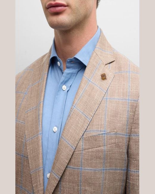 Peter Millar Natural Mason Windowpane Two-Button Sport Coat for men